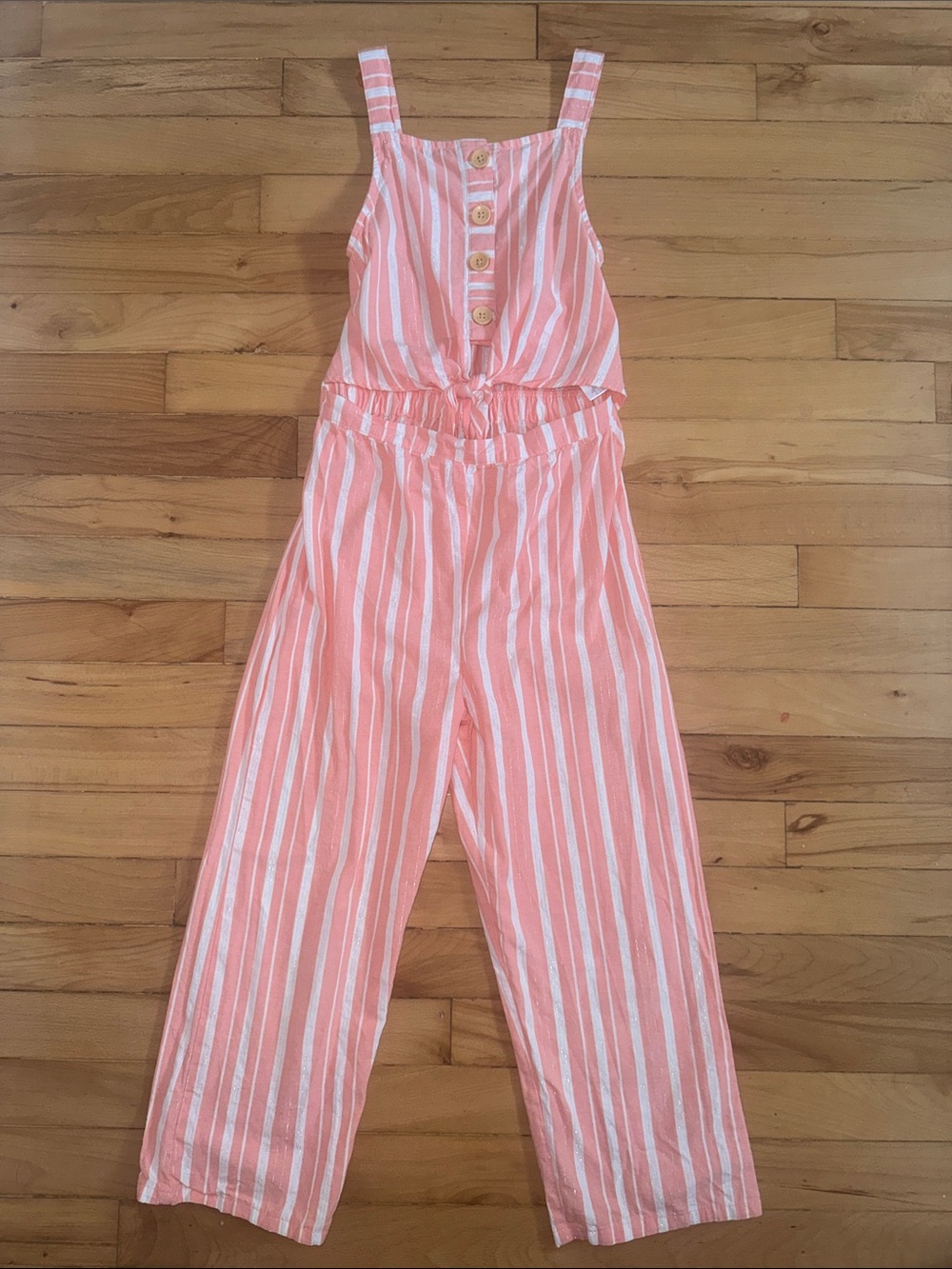 Girls Pink and White Striped One-Piece Jumpsuit Size 10